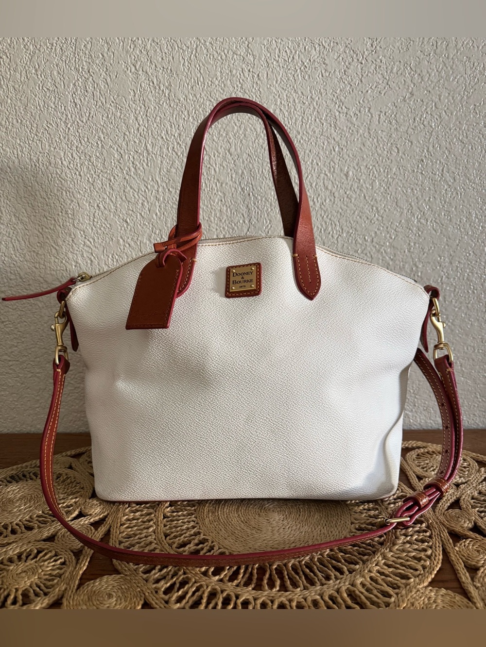 Dooney & Bourke White Pebbled Brown Leather Satchel Crossbody Handbag